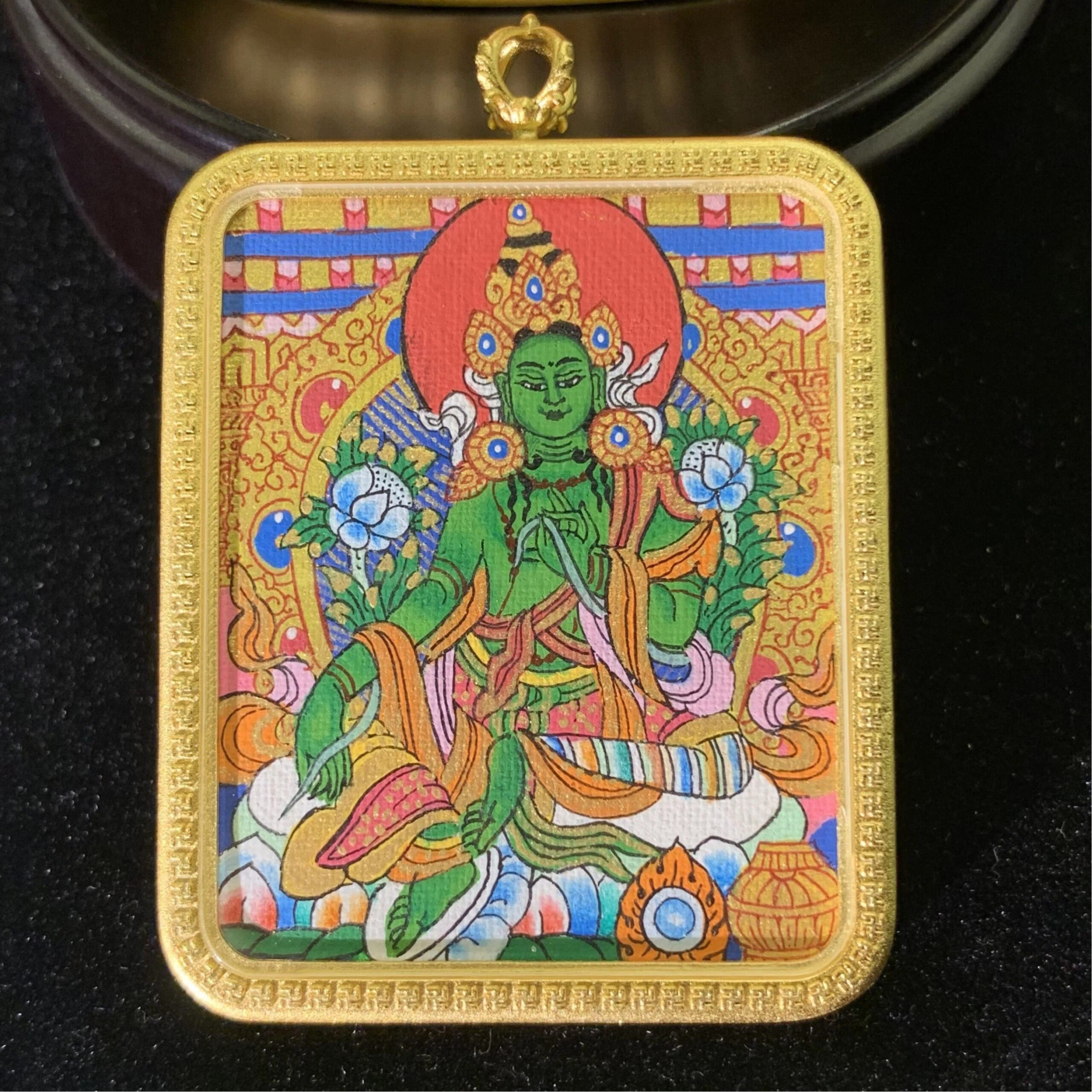 Green Tara Miniature Thangka Shrine