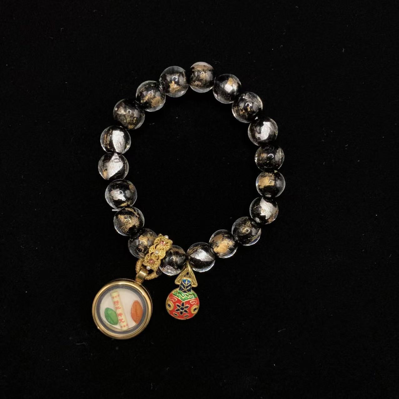 Lhalu Shiji Sacred Ash Bracelet - "Golden Nebula" Wealth & Protection Thangka Charm Jewelry - Image 2