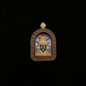 Lhalu Goddess Arch Tsa-Tsa Pendant - Hand-Stitched Leather Frame Micro-Sculpture Thangka Jewelry