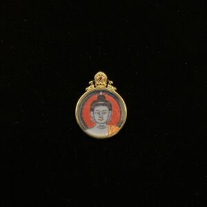Medicine Buddha Healing Pendant - 20mm Artisan Micro-Thangka with Ruby-Set Sacred Deer Bail