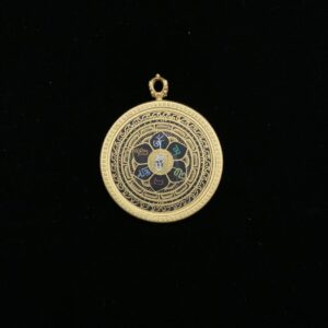 Golden Om Mani Padme Hum Mandala Pendant - 30mm Hand-Painted Thangka with Sacred Six-Syllable Mantra
