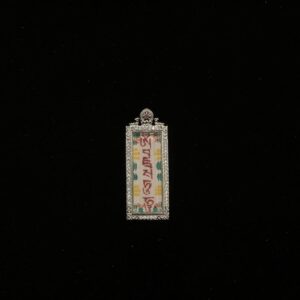 Vajrasattva Hundred-Syllable Mantra Pendant - 10x30mm Hand-Painted Sacred Script on Mineral White Base with Diamond-Encrusted Frame