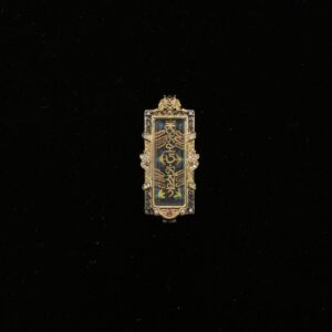 Marichi Heart Mantra Shield Pendant - 10x30mm Hand-Painted Sacred Script with Royal Diamond-Set Frame