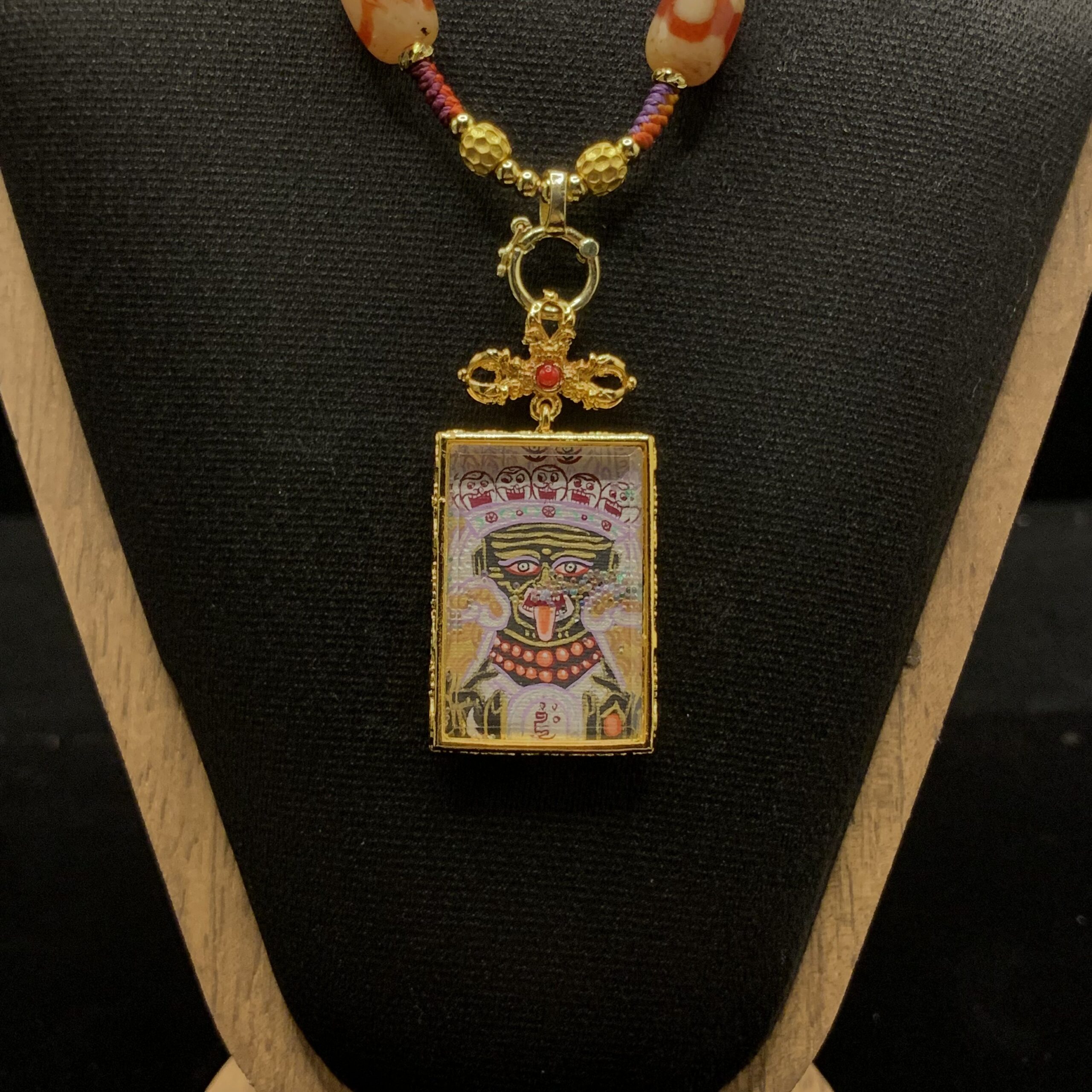 Vajra Lhalu Thangka Pendant - Hand-Painted "Imperial Aura" 2x3cm Sacred Jewelry with Cross Vajra Bail - Image 2