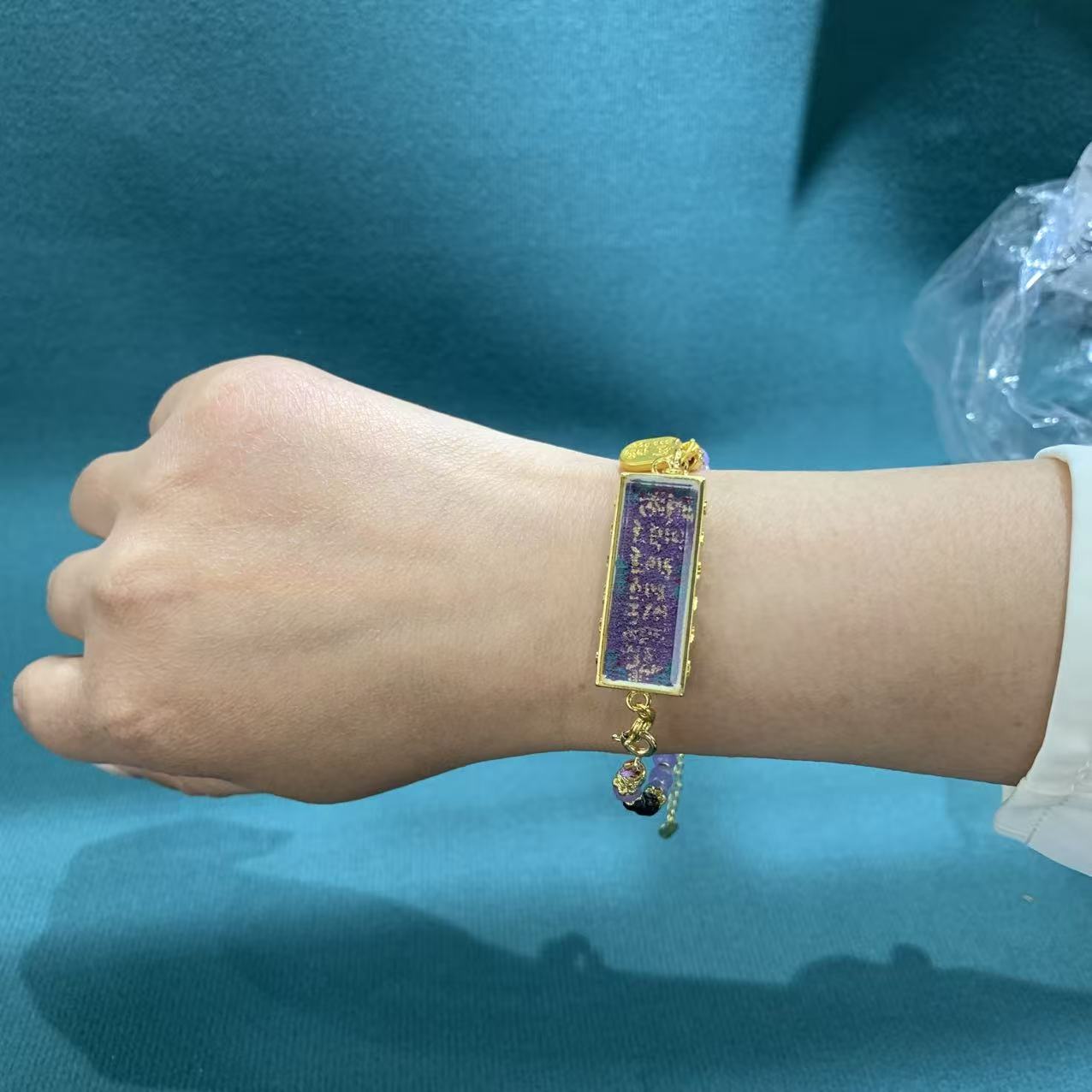 Medicine Buddha Mantra Bracelet - "Violet Grace" Healing Prayer Charm Jewelry - Image 3