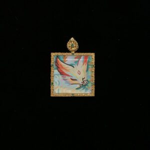 Mystical Fox Spirit Thangka Pendant - Hand-Painted "Divine Grace" Sacred Jewelry with Filigree Frame