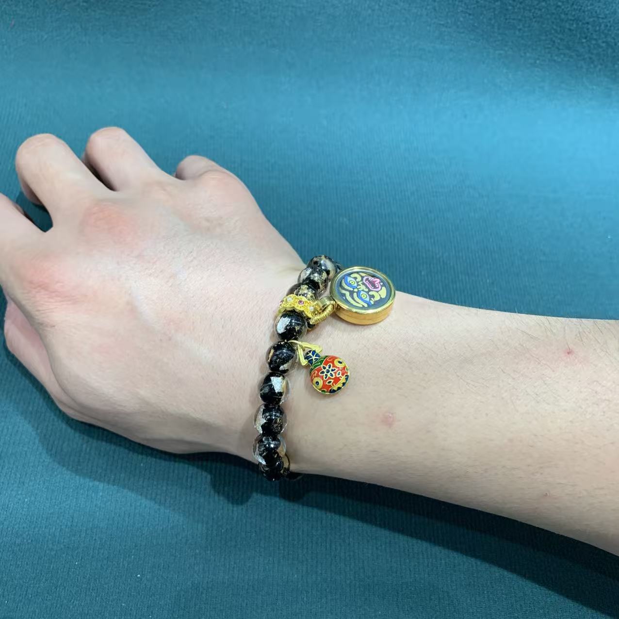 Lhalu Shiji Sacred Ash Bracelet - "Golden Nebula" Wealth & Protection Thangka Charm Jewelry - Image 3