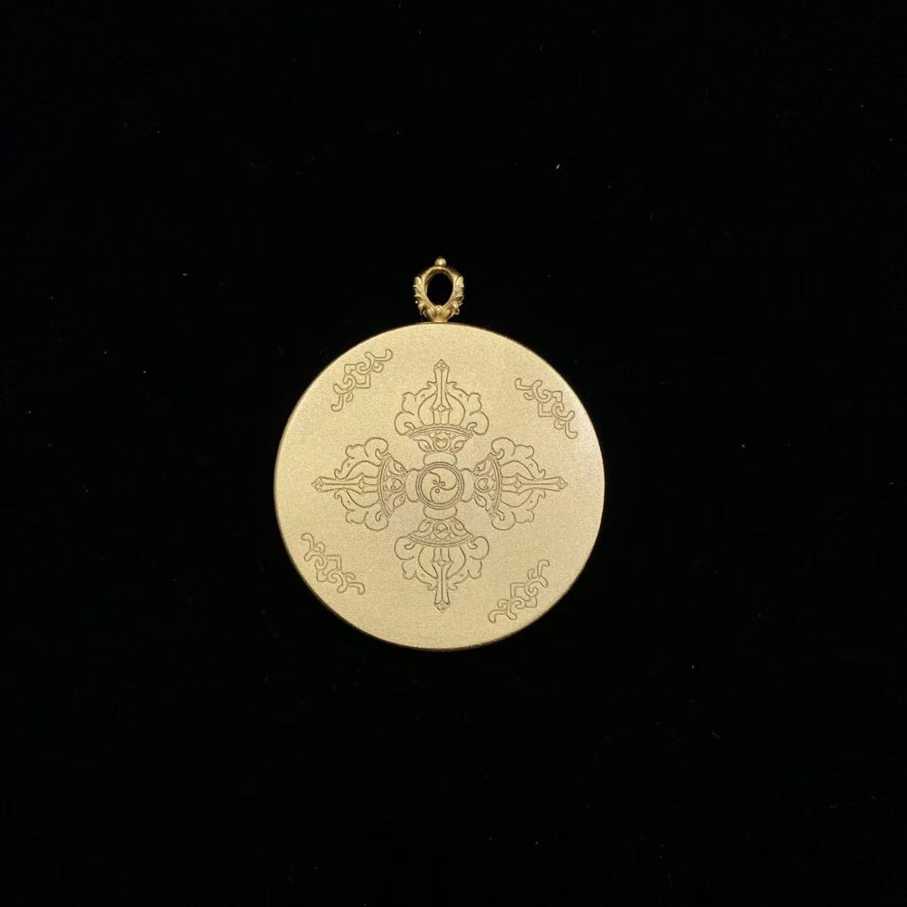 Golden Om Mani Padme Hum Mandala Pendant - 30mm Hand-Painted Thangka with Sacred Six-Syllable Mantra - Image 3