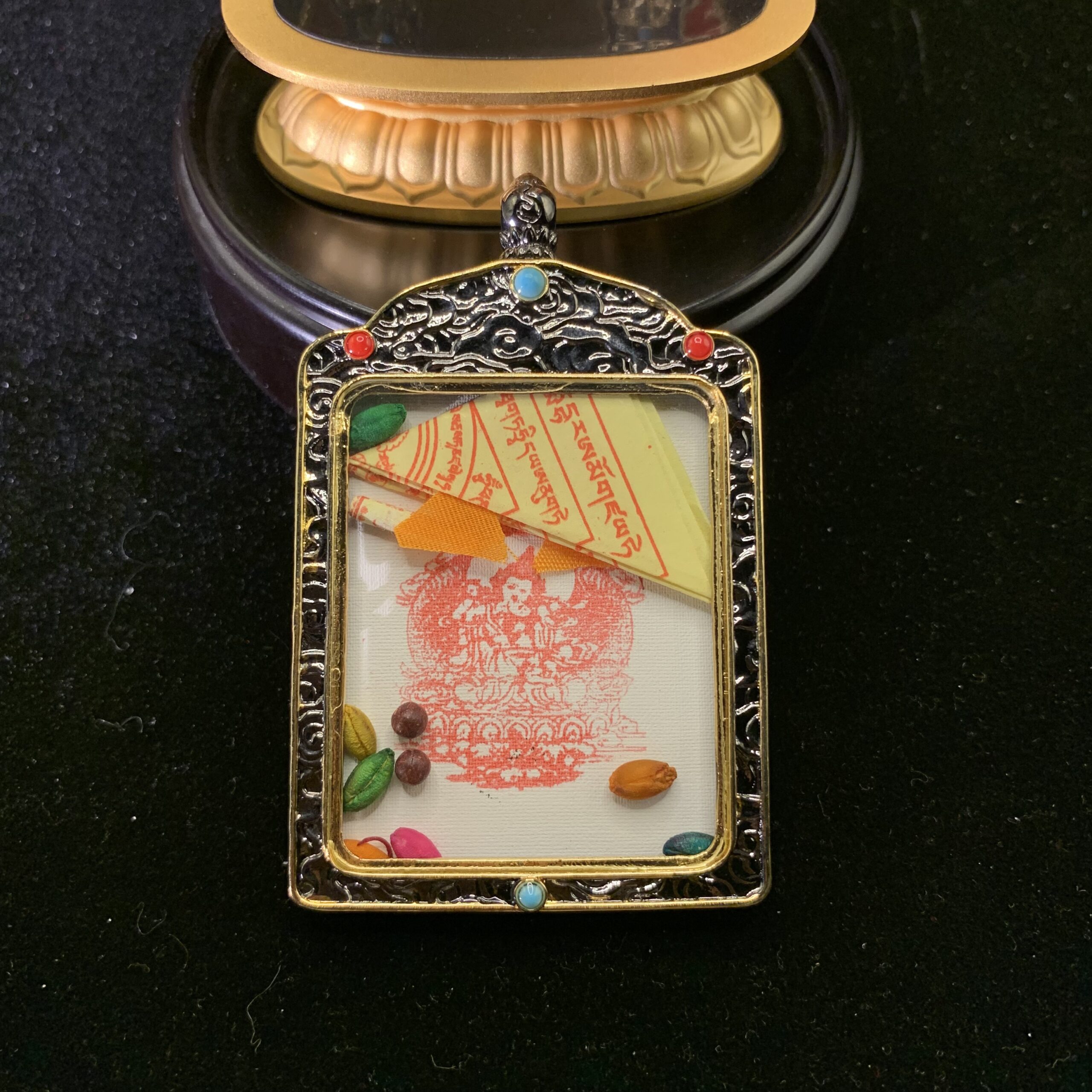 Vajrasattva Hand-painted Thangka Pendant & Mini Shrine - 24k Gold Purification Altar (4x5cm) - Image 3
