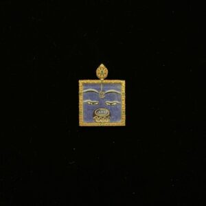 Medicine Buddha Healing Thangka Pendant - Hand-Painted Rectangular Micro-Art with Golden Aura