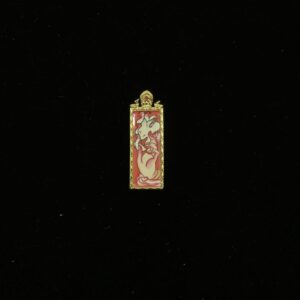 Buddha Hand & Spirit Fox Pendant - 10x30mm Micro-Thangka on Crimson Cloud Base with Jeweled Gold-Tone Frame