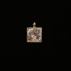 Zaki Lhamo "Past & Present" Pendant - 20mm Micro-Thangka with Goddess Dual-Form Imagery & Gold-Tone Frame