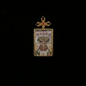 Vajra Lhalu Thangka Pendant - Hand-Painted "Imperial Aura" 2x3cm Sacred Jewelry with Cross Vajra Bail