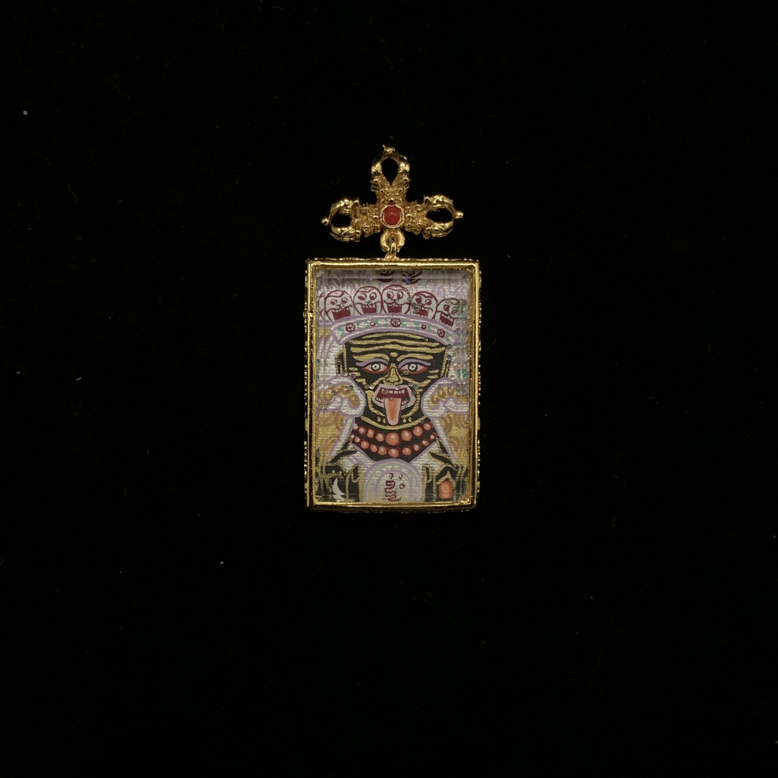 Vajra Lhalu Thangka Pendant - Hand-Painted "Imperial Aura" 2x3cm Sacred Jewelry with Cross Vajra Bail