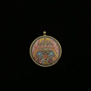 Pink Aura Lhalu Goddess Pendant - 35mm Hand-Painted Round Thangka with Sacred Five-Buddha Crown