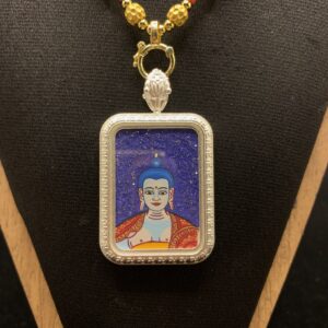 Medicine Buddha "Lapis Starry Night" Mineral Sand Thangka Pendant - Hand-painted Healing Jewelry