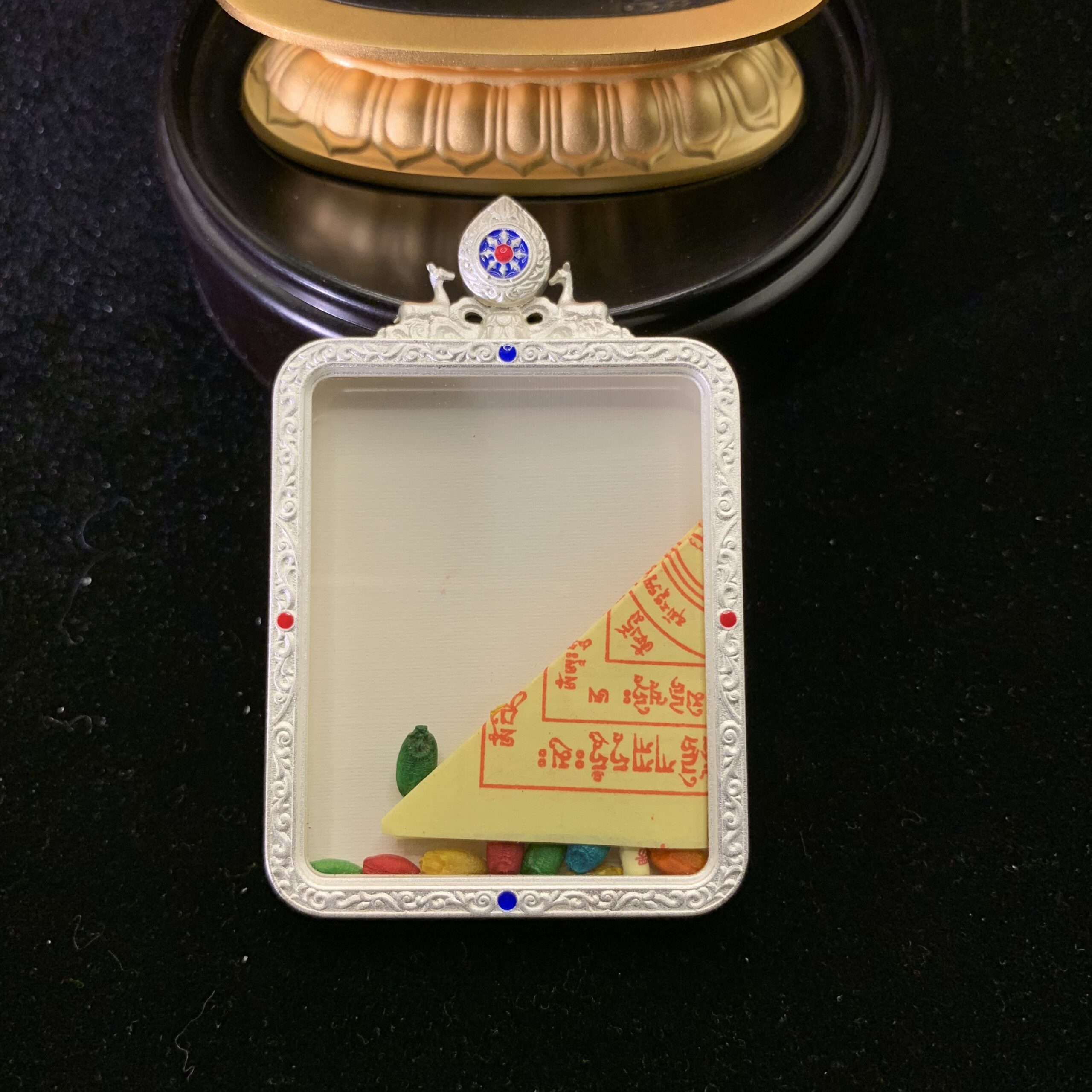 Medicine Buddha Gold Thangka Hand-painted Pendant & Mini Shrine - 24k Gold Healing Altar (4x5cm) - Image 3