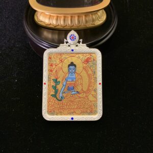 Medicine Buddha Gold Thangka Hand-painted Pendant & Mini Shrine - 24k Gold Healing Altar (4x5cm)