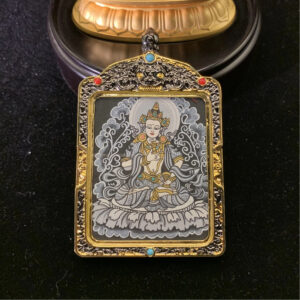 Vajrasattva Hand-painted Thangka Pendant & Mini Shrine - 24k Gold Purification Altar (4x5cm)