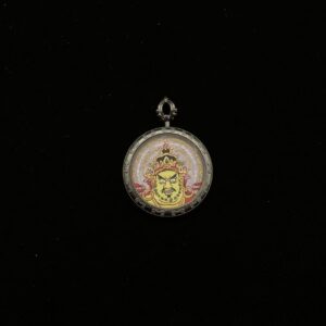 Purple Jambhala Wealth Pendant - Hand-Painted Micro-Thangka & Amethyst-Hued Sacred Jewelry