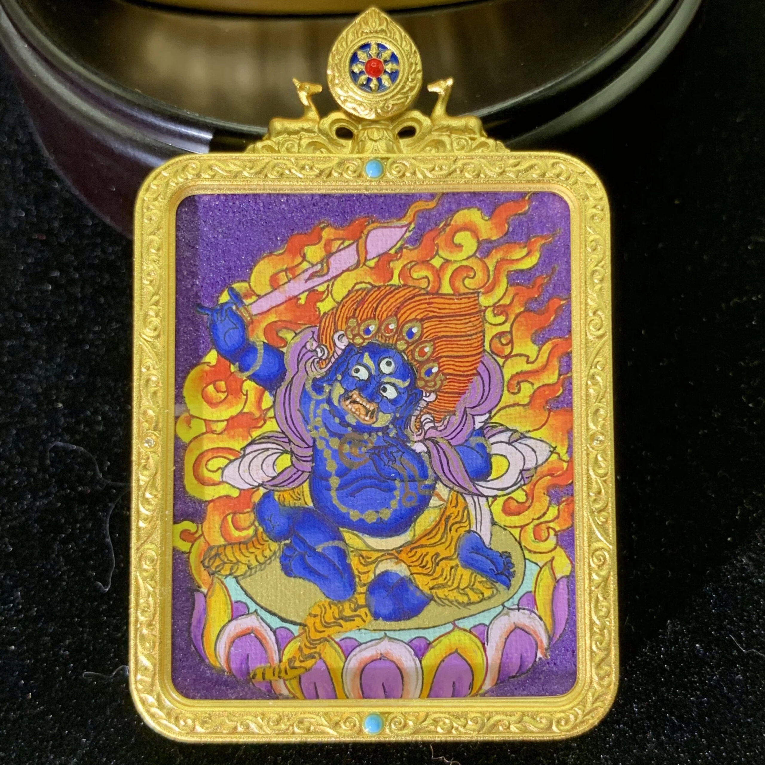 Mahakala Hand-painted Thangka Shrine | Gilded Bronze Protector Deity | Aethereast