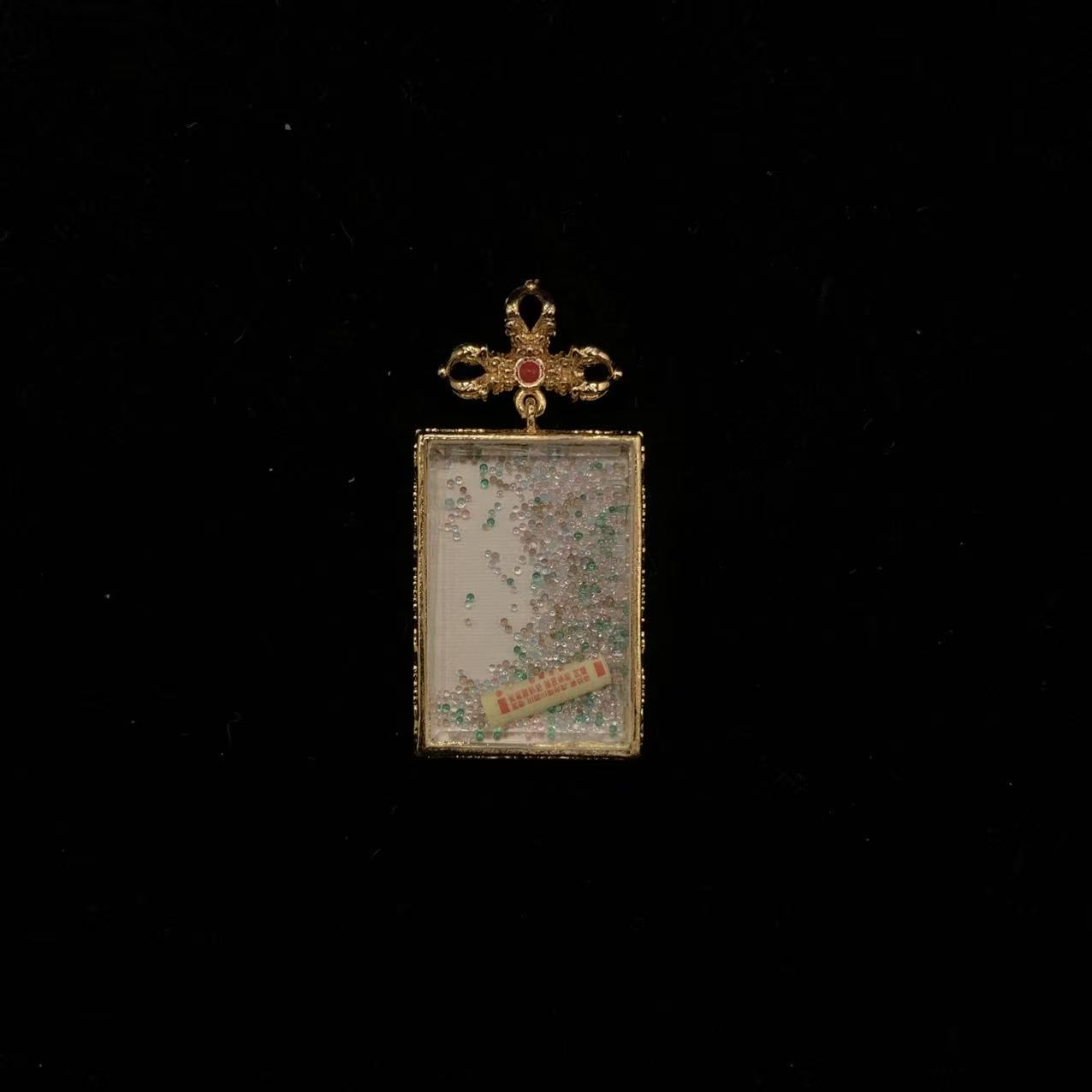 Vajra Lhalu Thangka Pendant - Hand-Painted "Imperial Aura" 2x3cm Sacred Jewelry with Cross Vajra Bail - Image 3