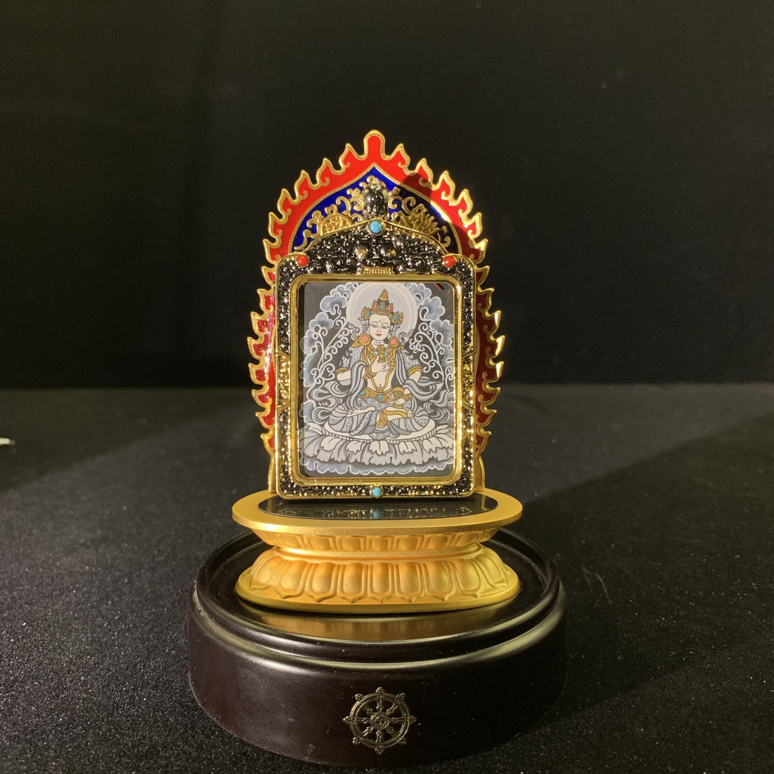 Vajrasattva Hand-painted Thangka Pendant & Mini Shrine - 24k Gold Purification Altar (4x5cm) - Image 2