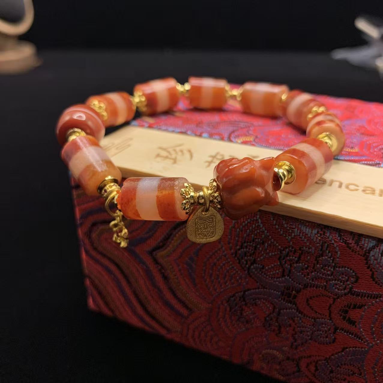 Sacred Red Carnelian Spirit Fox Bracelet - "Ethereal Charm" Multi-Treasure Hand-carved Jewelry