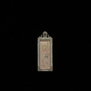 Pink Ethereal Fox Spirit Pendant - 10x30mm Hand-Painted Micro-Thangka with Crystal-Set Silver Frame