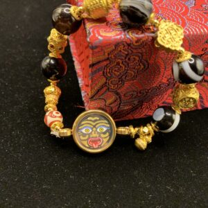 Palden Lhamo "Treasure Harmony" Hand-painted Thangka Bracelet - Sacred Agate & 24k Gold Accents
