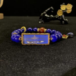 Medicine Buddha "Dharma Eye" Healing Bracelet - Deep Blue Lapis Glass beads & Hand-painted Sacred Art